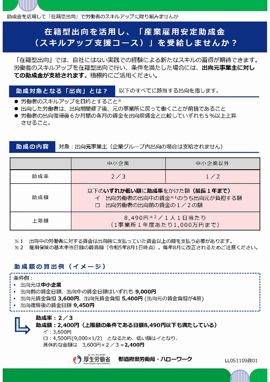 「産業雇用安定助成金（スキルアップ支援コース）」